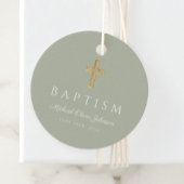 Modern Sage Green Religious Cross Script Baptism  Geschenkanhänger
