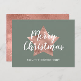 Modern Sage Green Rose Gold Star Frohe Weihnachten Postkarte
