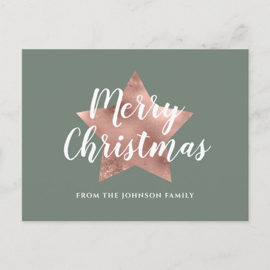Modern Sage Green Rose Gold Star Frohe Weihnachten Postkarte (Vorderseite)