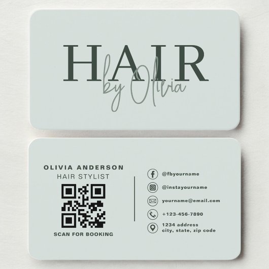 Modern Sage Green Salon Hairstylist QR Code Visitenkarte