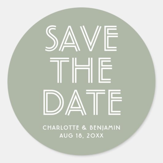 Modern Sage Green Save the Date Sticker (Vorderseite)