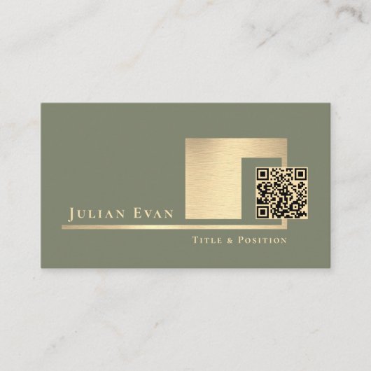 Modern Sage Green Scannable QR Code Minimalistic Visitenkarte (Vorderseite)