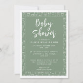 Modern Sage Green Script Baby Dusche Einladung (Vorderseite)