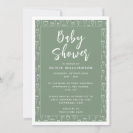 Modern Sage Green Script Baby Dusche Einladung