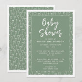 Modern Sage Green Script Baby Dusche Einladung (Vorne/Hinten)