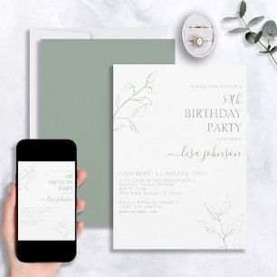 Modern Sage Green Script Botanical 50. Geburtstag Einladung