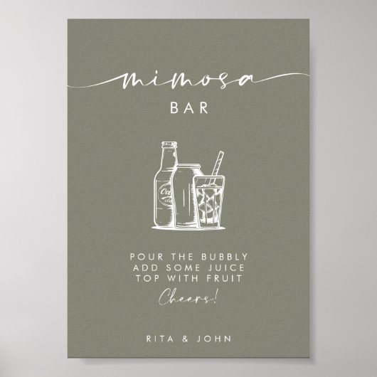 Modern Sage Green Script Mimosa Bar Wedding Sign Poster (Vorne)