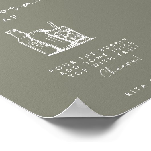 Modern Sage Green Script Mimosa Bar Wedding Sign Poster (Ecke)