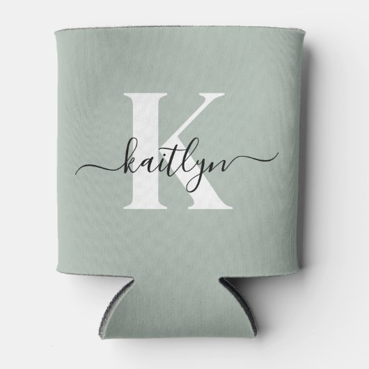 Modern Sage Green Script Monogram Dosenkühler (Vorderseite)