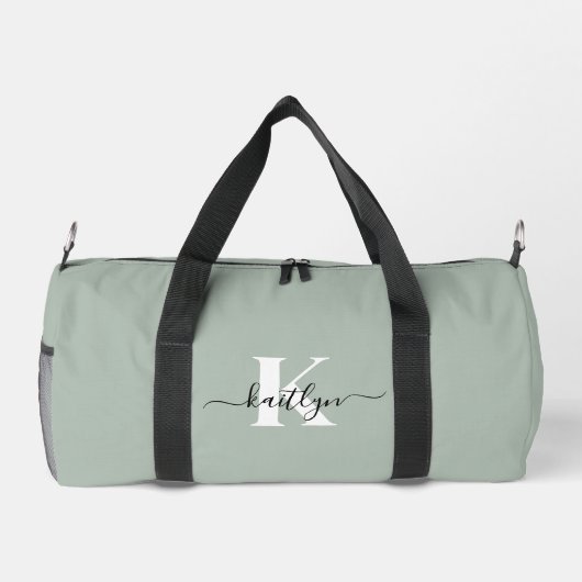 Modern Sage Green Script Monogram Duffle Bag (Rückseite)