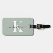 Modern Sage Green Script Monogram Gepäckanhänger (Vorderseite horizontal)