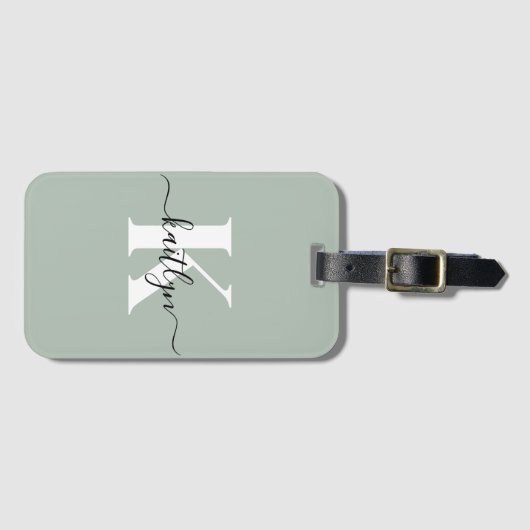 Modern Sage Green Script Monogram Gepäckanhänger (Vorderseite (Horizontal))