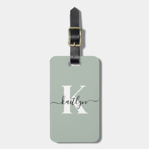 Modern Sage Green Script Monogram Gepäckanhänger