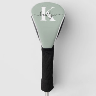 Modern Sage Green Script Monogram Golf Headcover