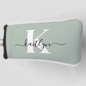 Modern Sage Green Script Monogram Golf Headcover (Vorderseite)