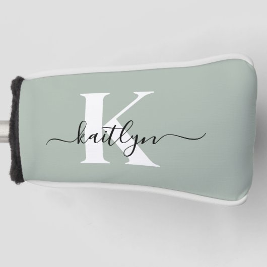 Modern Sage Green Script Monogram Golf Headcover (Vorderseite)
