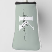 Modern Sage Green Script Monogram Golf Headcover (Rotieren 90)