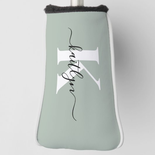 Modern Sage Green Script Monogram Golf Headcover (Rotieren 90)