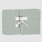 Modern Sage Green Script Monogram Golfhandtuch (Horizontal)