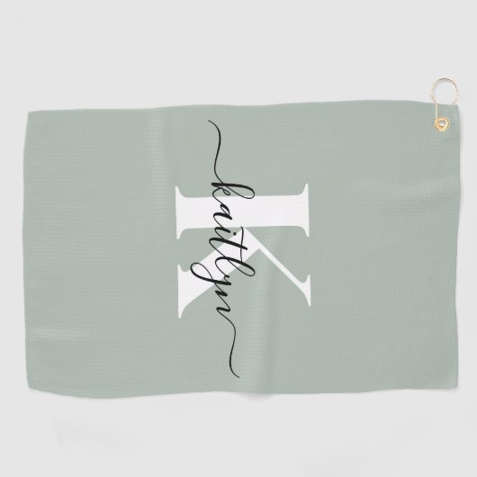 Modern Sage Green Script Monogram Golfhandtuch (Horizontal)