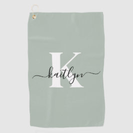 Modern Sage Green Script Monogram Golfhandtuch