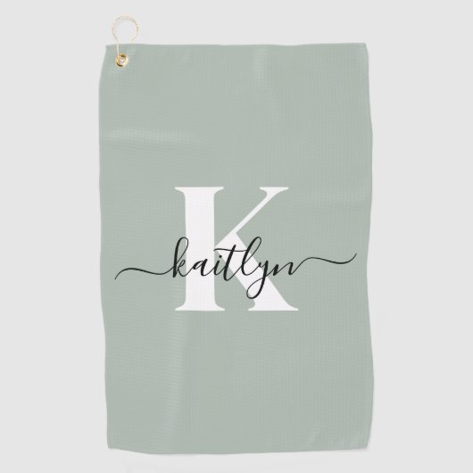 Modern Sage Green Script Monogram Golfhandtuch (Vorderseite)