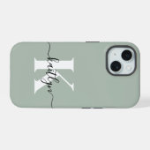 Modern Sage Green Script Monogram iPhone 15 Hülle (Rückseite (Horizontal))