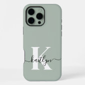 Modern Sage Green Script Monogram iPhone Hülle (Rückseite)