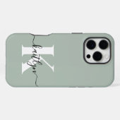 Modern Sage Green Script Monogram iPhone Hülle (Rückseite (Horizontal))