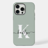 Modern Sage Green Script Monogram iPhone Hülle (Rückseite)