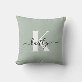 Modern Sage Green Script Monogram Kissen