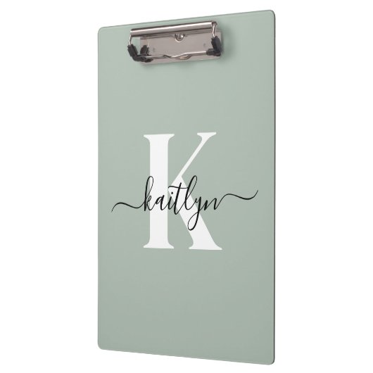 Modern Sage Green Script Monogram Klemmbrett (Links)