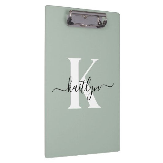Modern Sage Green Script Monogram Klemmbrett (Rechts)