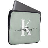 Modern Sage Green Script Monogram Laptopschutzhülle (Vorne Rechts)