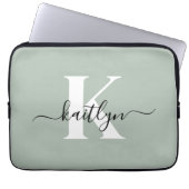 Modern Sage Green Script Monogram Laptopschutzhülle (Vorderseite)