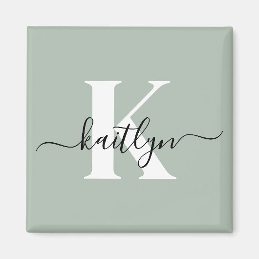Modern Sage Green Script Monogram Magnet (Vorne)