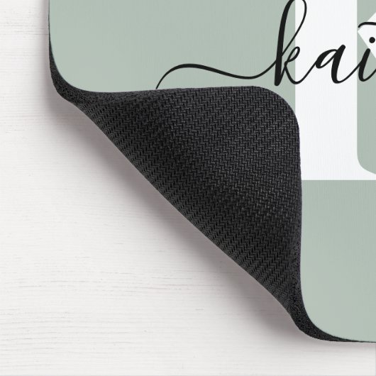 Modern Sage Green Script Monogram Mousepad (Ecke)