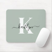 Modern Sage Green Script Monogram Mousepad (Mit Mouse)