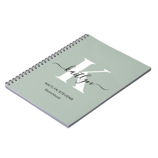 Modern Sage Green Script Monogram Notizblock (Linke Seite)