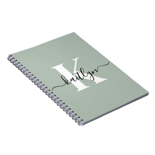Modern Sage Green Script Monogram Notizblock (Rechte Seite)