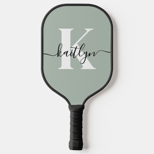 Modern Sage Green Script Monogram Pickleball Schläger (Rückseite)