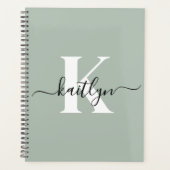 Modern Sage Green Script Monogram Planer (Vorderseite)