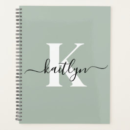Modern Sage Green Script Monogram Planer