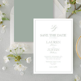 Modern Sage Green Script Monogram Save the Date Einladung