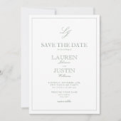 Modern Sage Green Script Monogram Save the Date Einladung (Vorderseite)