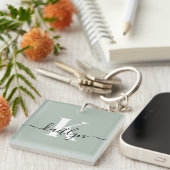 Modern Sage Green Script Monogram Schlüsselanhänger (Vorderseite rechts)