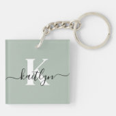 Modern Sage Green Script Monogram Schlüsselanhänger (Rückseite)