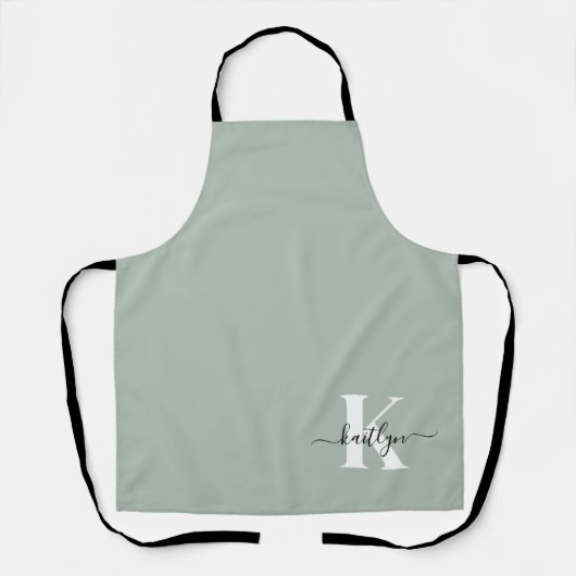 Modern Sage Green Script Monogram Schürze (Vorderseite)