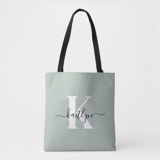 Modern Sage Green Script Monogram Tasche (Vorderseite)