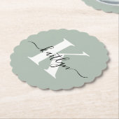 Modern Sage Green Script Monogram Untersetzer (angewinkelt)